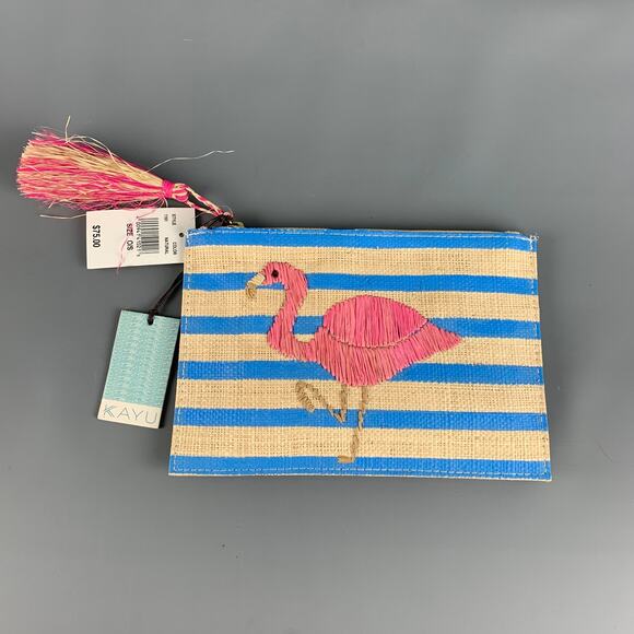 KAYU Blue Natural Stripe Straw Pouch Handbag - Picture 1 of 5